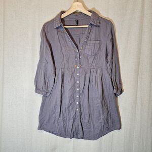 Sacred Threads Womens Free Size Grey Tunic Beaded Button Front Missing 2 Buttons
